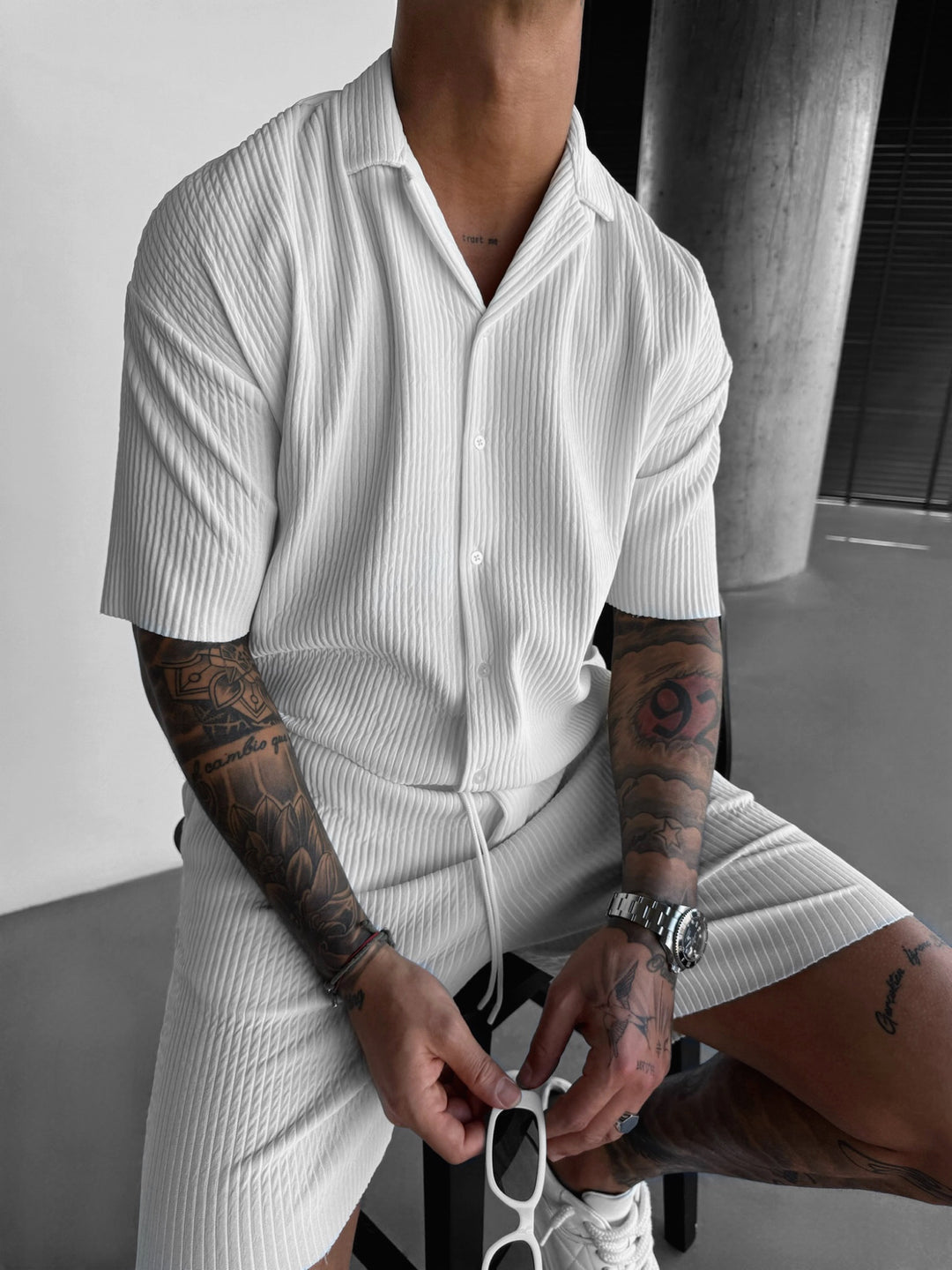 OVERSIZE RIBBED SHIRT - WHITE