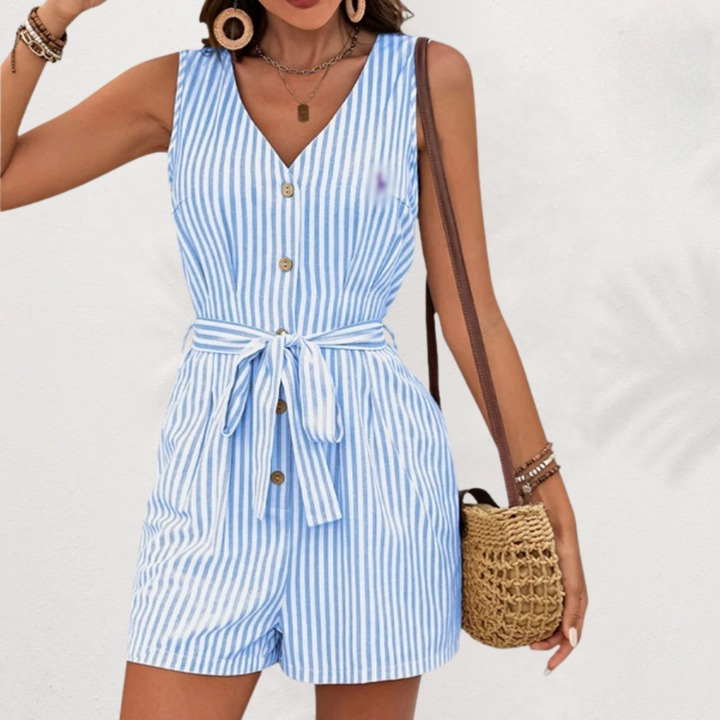 Striped Linen Belted Romper