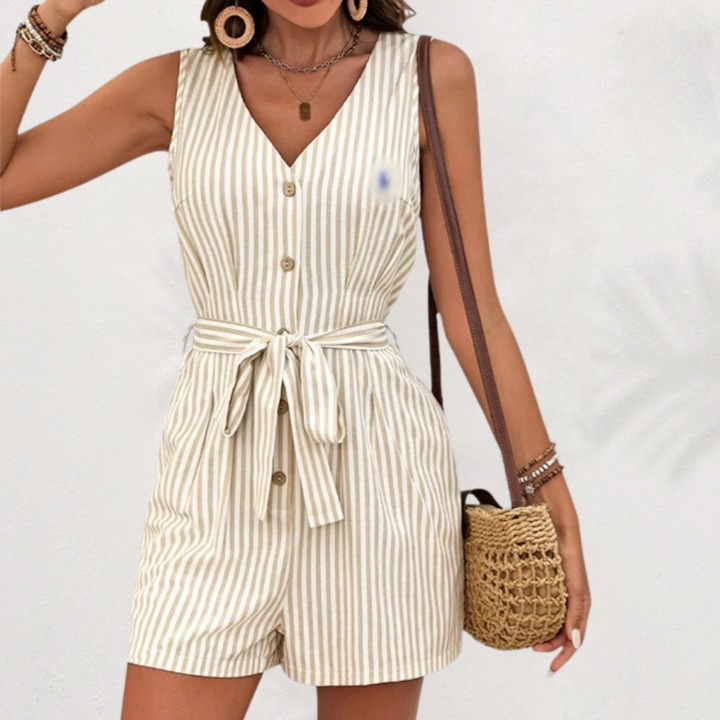 Striped Linen Belted Romper