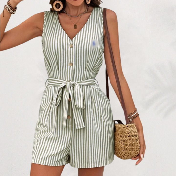 Striped Linen Belted Romper