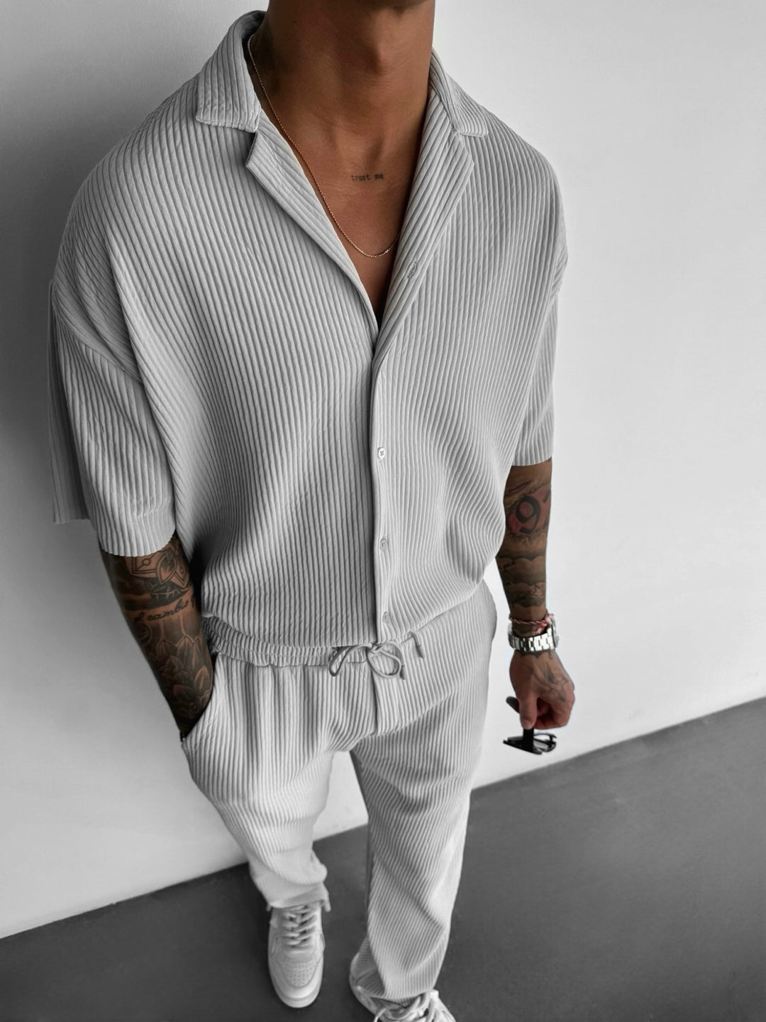 OVERSIZE RIBBED SHIRT - GREY