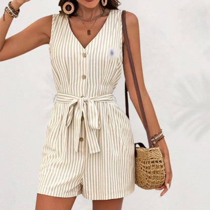 Striped Linen Belted Romper
