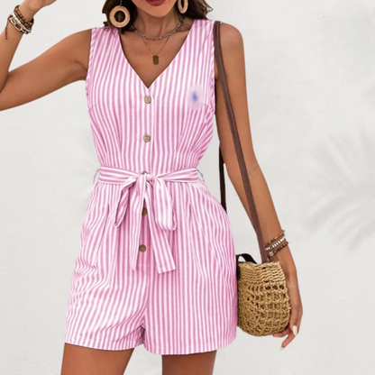 Striped Linen Belted Romper