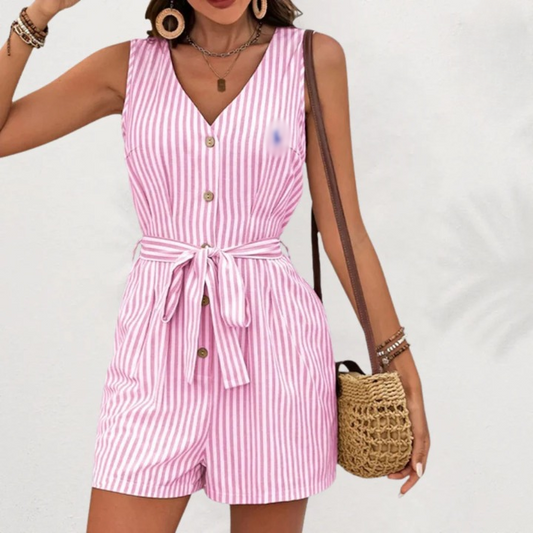 Striped Linen Belted Romper